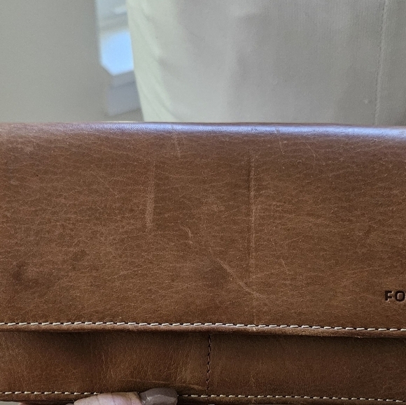 Fossil Genuine Brown Leather Womens Clutch Wallet Detachable Crossbody Bi Fold - Picture 5 of 6